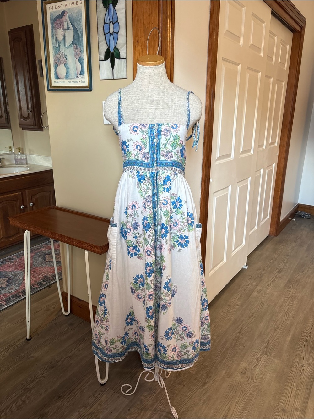 Juliet Dunn white floral maxi dress with tie straps